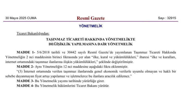 Yeni Yönetmelik: Taşınmaz İlanlarında Fiyat Kontrolü