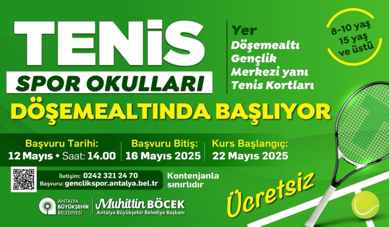 Ücretsiz Tenis Kursları Döşemealtı’nda Başlıyor!