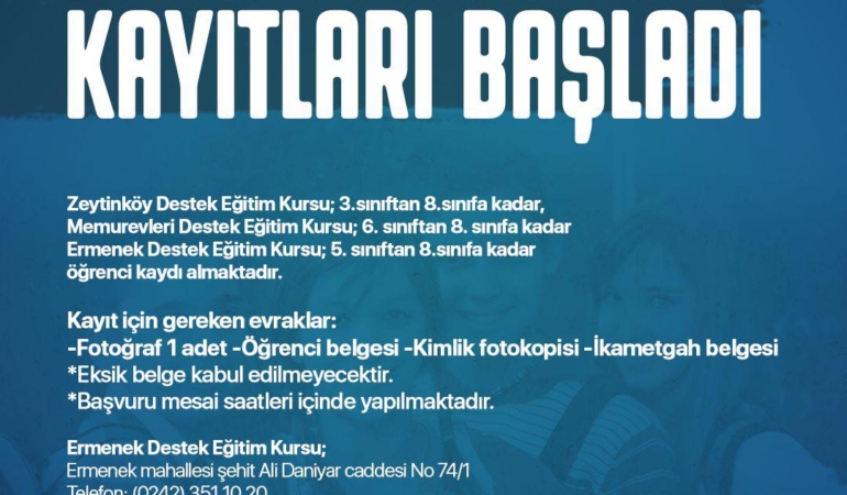 Destek Eğitim Kursları İçin Kayıtlar Başladı!