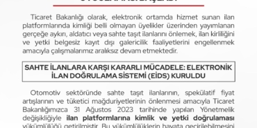 Taşıt İlanlarında EİDS Yetki Doğrulama Dönemi Başladı!