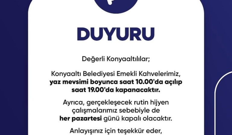 Emekli Kahvelerimiz Yaz Boyunca Açık!