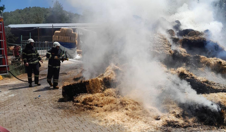 250 balya saman yandı