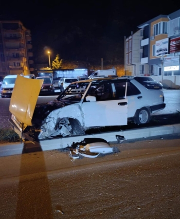 Otomobil direğe çarptı, sürücü yaralandı
