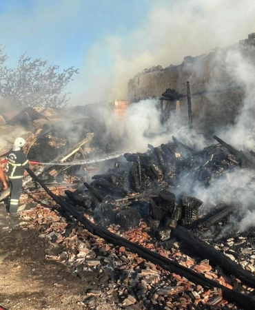 Yangında 3 buzağı öldü, ev ve minibüs yandı