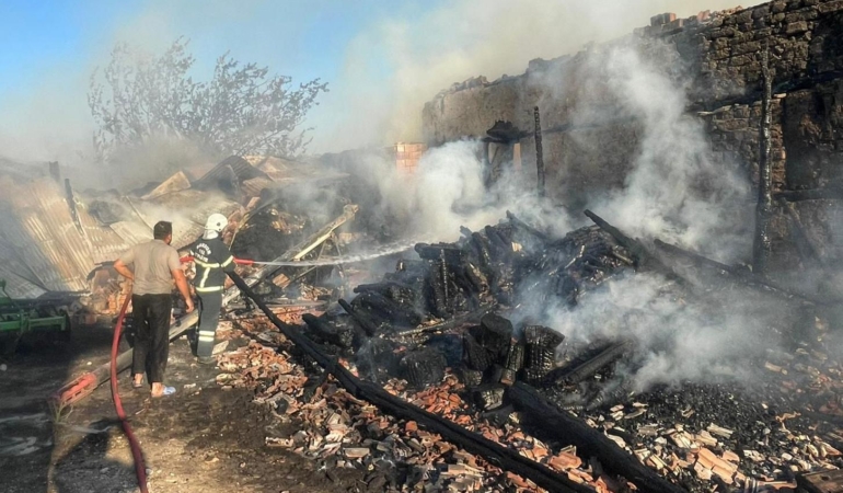 Yangında 3 buzağı öldü, ev ve minibüs yandı