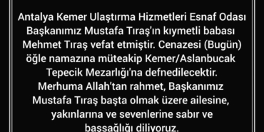 Başkan Mustafa Tıraş’ın Babası Vefat Etti