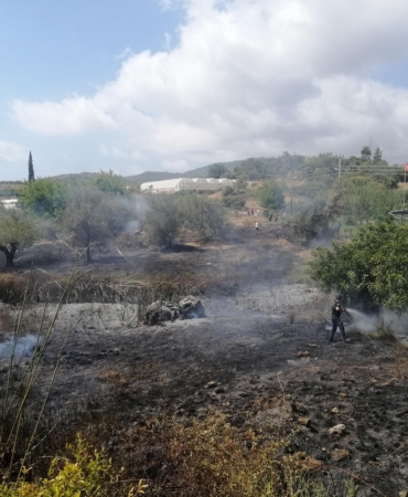 Bahçede başlayan yangın büyümeden söndürüldü