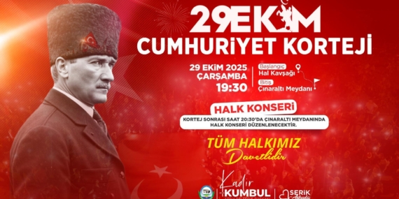 Serik’te Cumhuriyet korteji ve halk konseri Serik’te Cumhuriyet korteji ve halk konseri