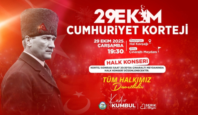 Serik’te Cumhuriyet korteji ve halk konseri