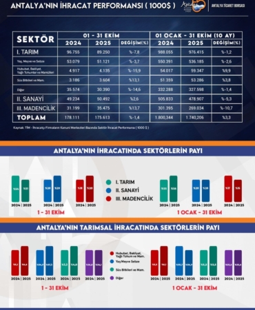 Antalya ihracatı ekimde geriledi