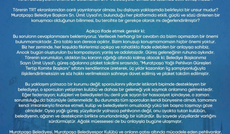 Güreş Töreninde Muratpaşa Belediyesi Yok Sayıldı!