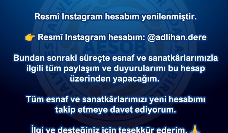 Esnaf ve Sanatkârlar İçin Yeni Instagram Hesabı!