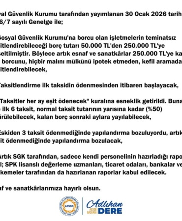 Esnafa Borç Taksitlendirmede Yeni Fırsatlar!