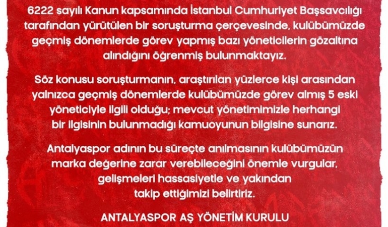 Antalyaspor’da Eski Yöneticilere Gözaltı!
