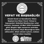 Başkan Yılmaz’ın Kayınpederi Vefat Etti