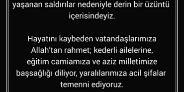 Okullardaki Saldırılar Üzerine Başsağlığı Mesajı