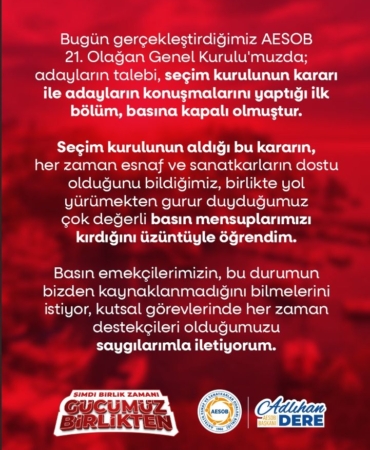 Basının Destekçisi AESOB’dan Açıklama Geldi!