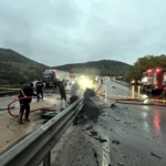 Bariyere çarpan otomobil alev alıp, yandı: 1 ölü, 1 yaralı
